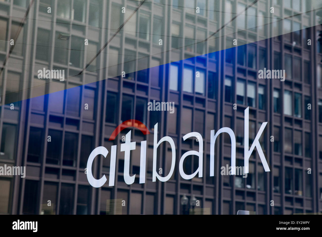 A Citibank logo sign in downtown Washington, D.C., on July 11, 2015. Citibank is the consumer division of Citigroup. Stock Photo