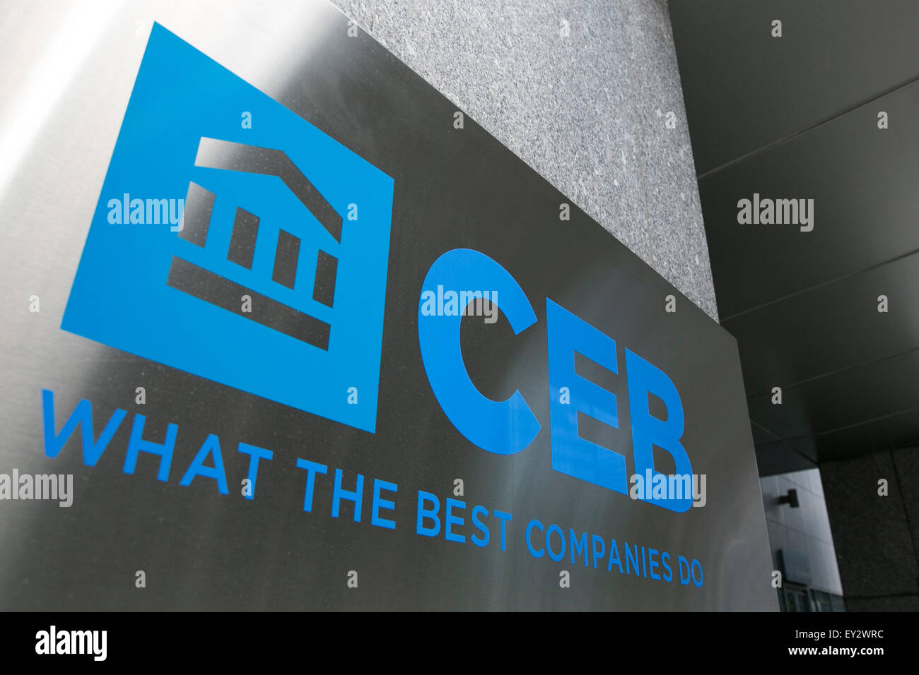 A logo sign outside of the headquarters of the Corporate Executive Board (CEB) in Arlington, Virginia on July 12, 2015. Stock Photo