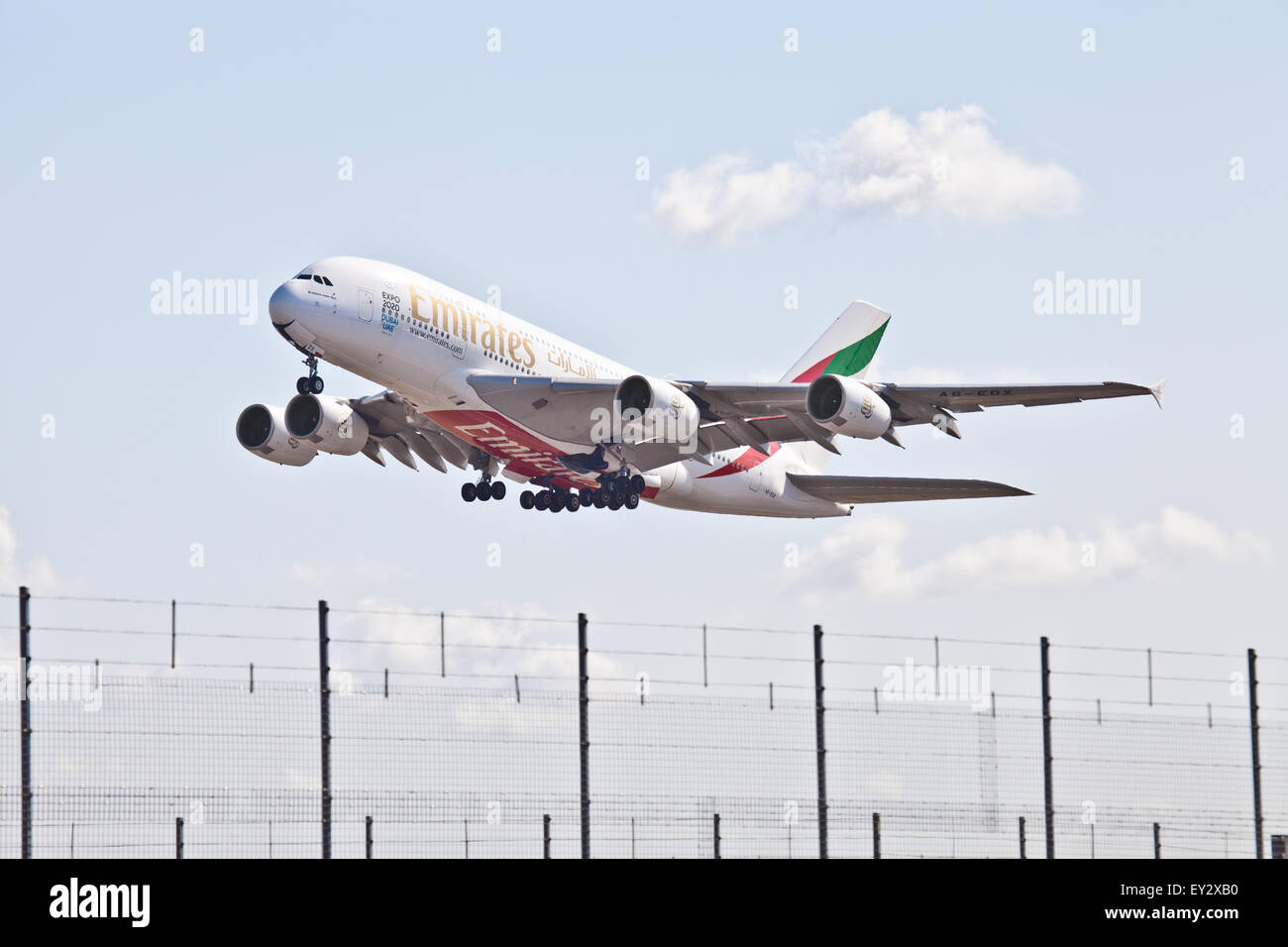 Emirates Airbus a380 A6-EDX taking off from London-Heathrow Airport LHR Stock Photo