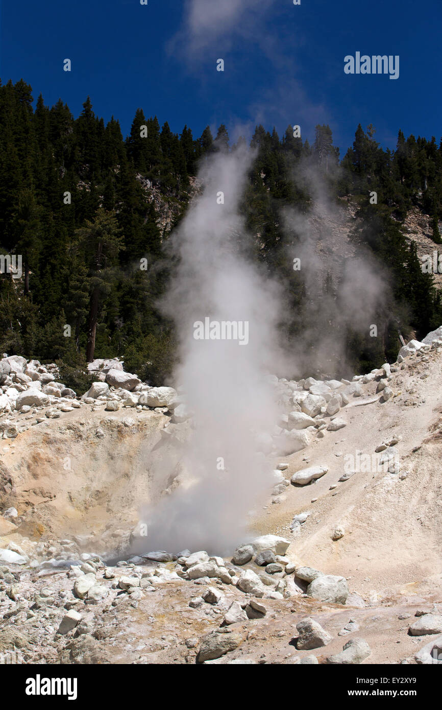 Steam and gases exit a fumarole, Bumpass Hell Stock Photo