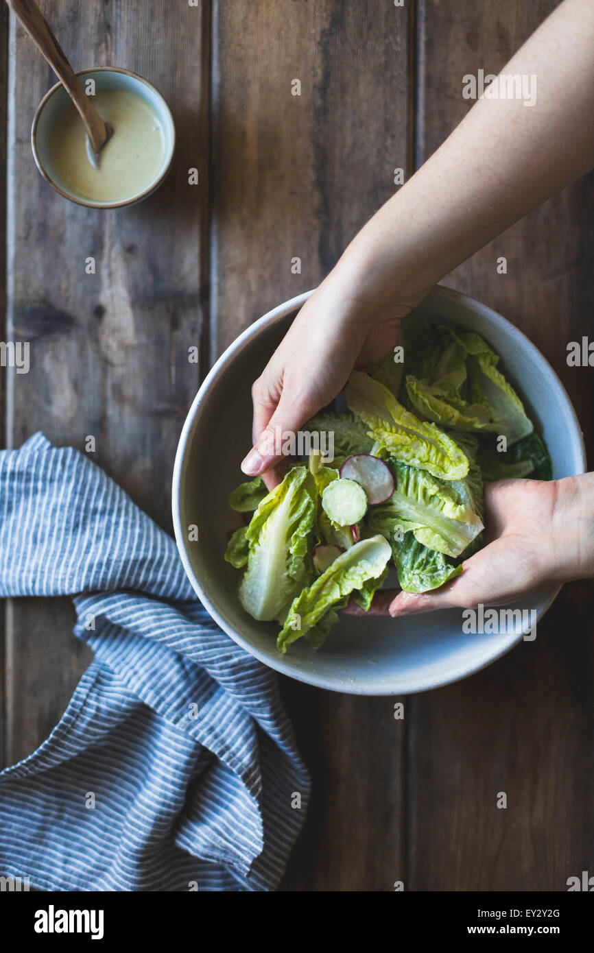 Ingredients for Wasabi Caesar Salad (gluten-free). Stock Photo