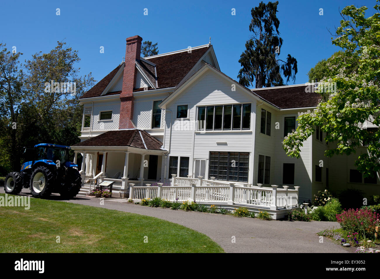 Patterson House with tractor out front, Ardenwood Historic Farm, Newark, California, United States of America Stock Photo