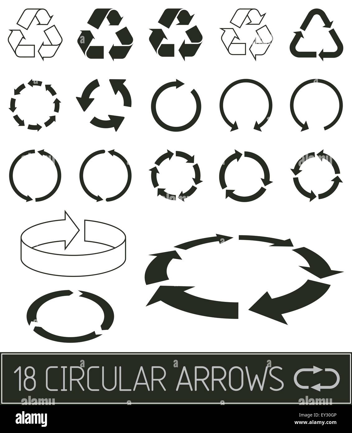 circular arrows in flat clean black solution Stock Vector