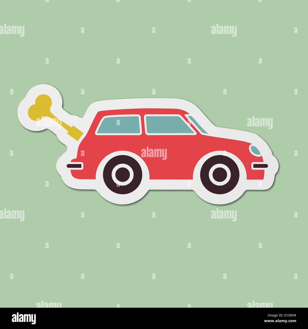 Spring toy car with key printed on contoured cardboard Stock Vector