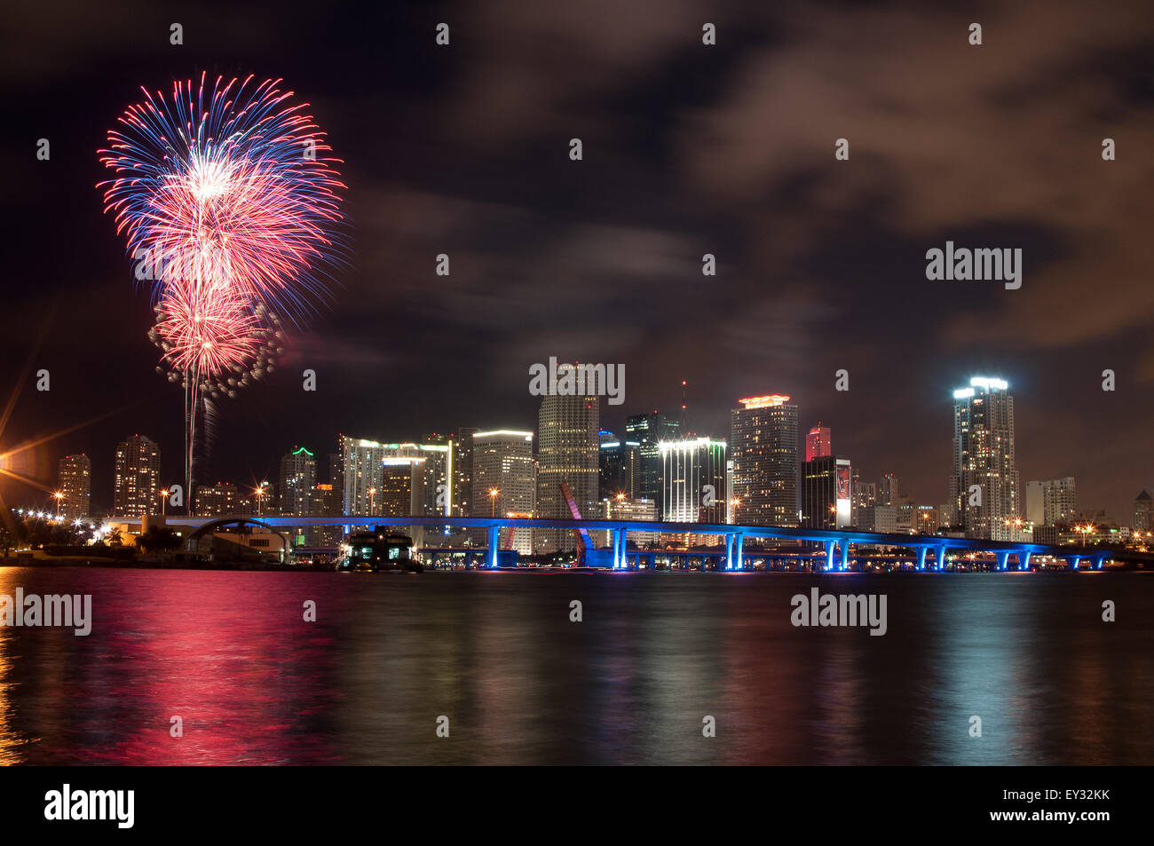 4th of July, 2013, view of downtown Miami from Watson Island. Stock Photo