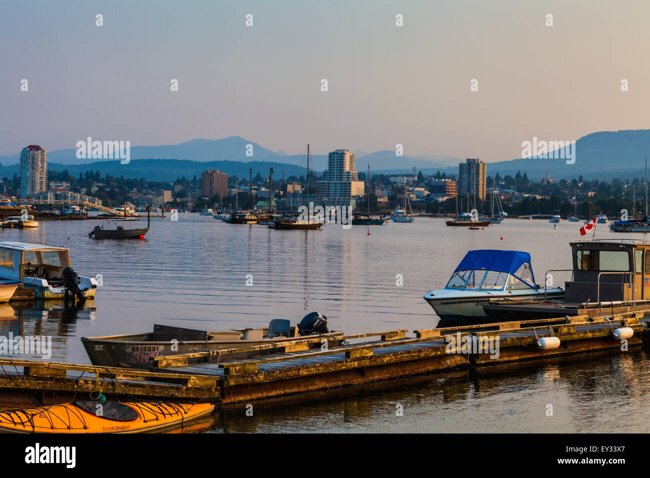 View of the city of Nanaimo from Protection Island, Canada Stock Photo