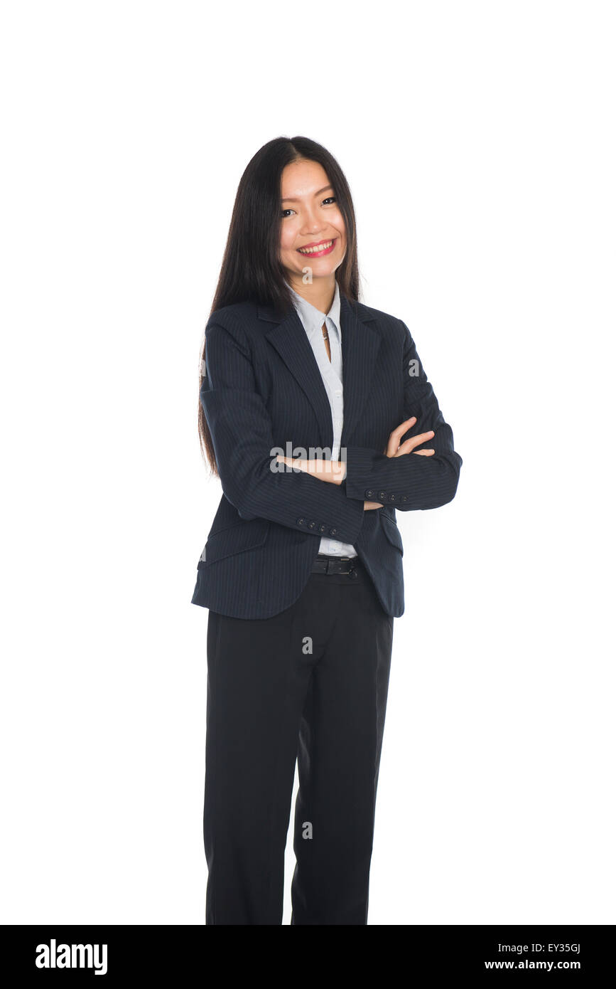 Business woman standing in full length isolated on white background.  Beautiful mixed race Chinese female mode in suit Stock Photo - Alamy