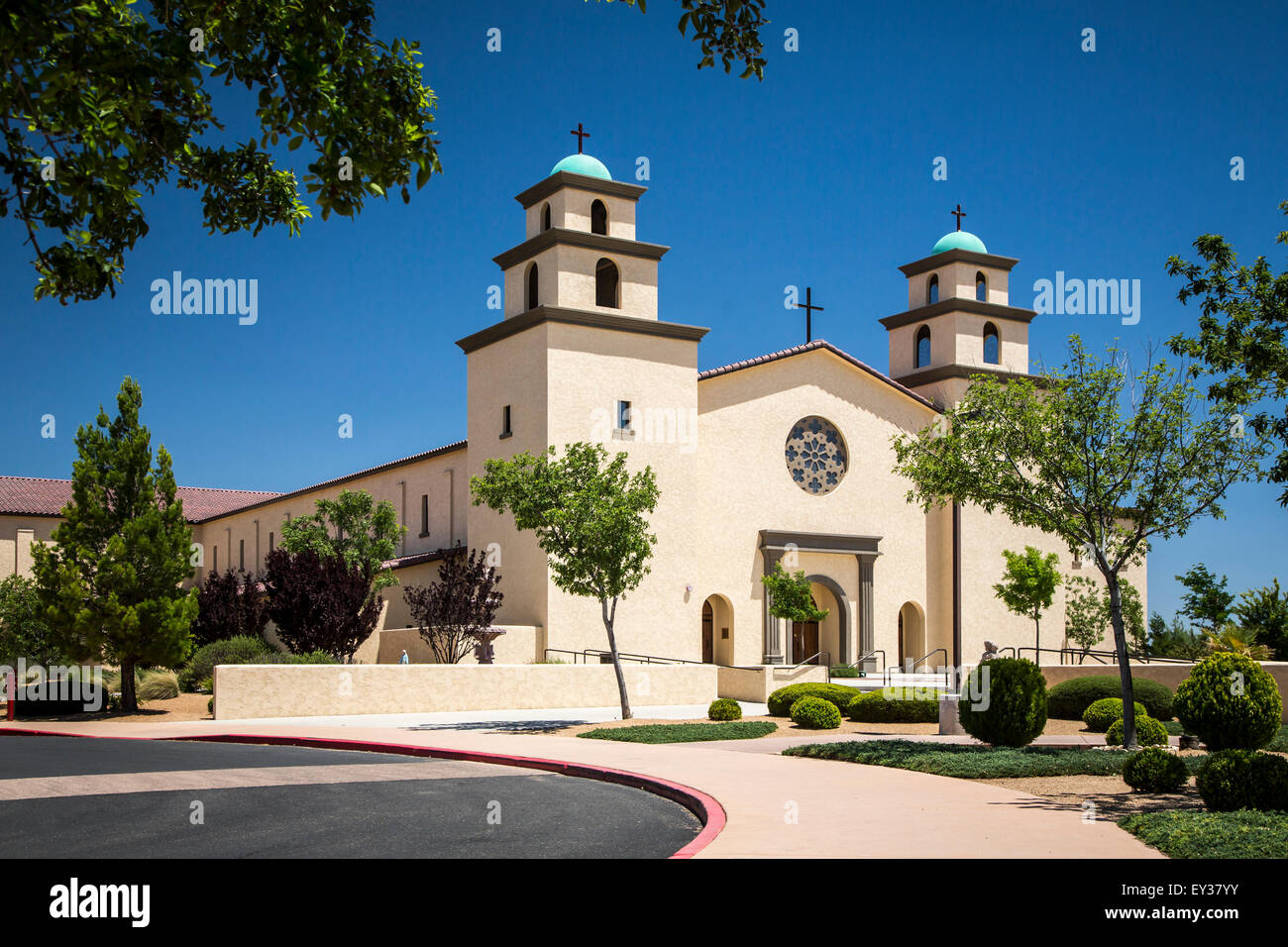 The exterior facade of the Immaculate Conception Church near Cottonwood, Arizona, USA. Stock Photo