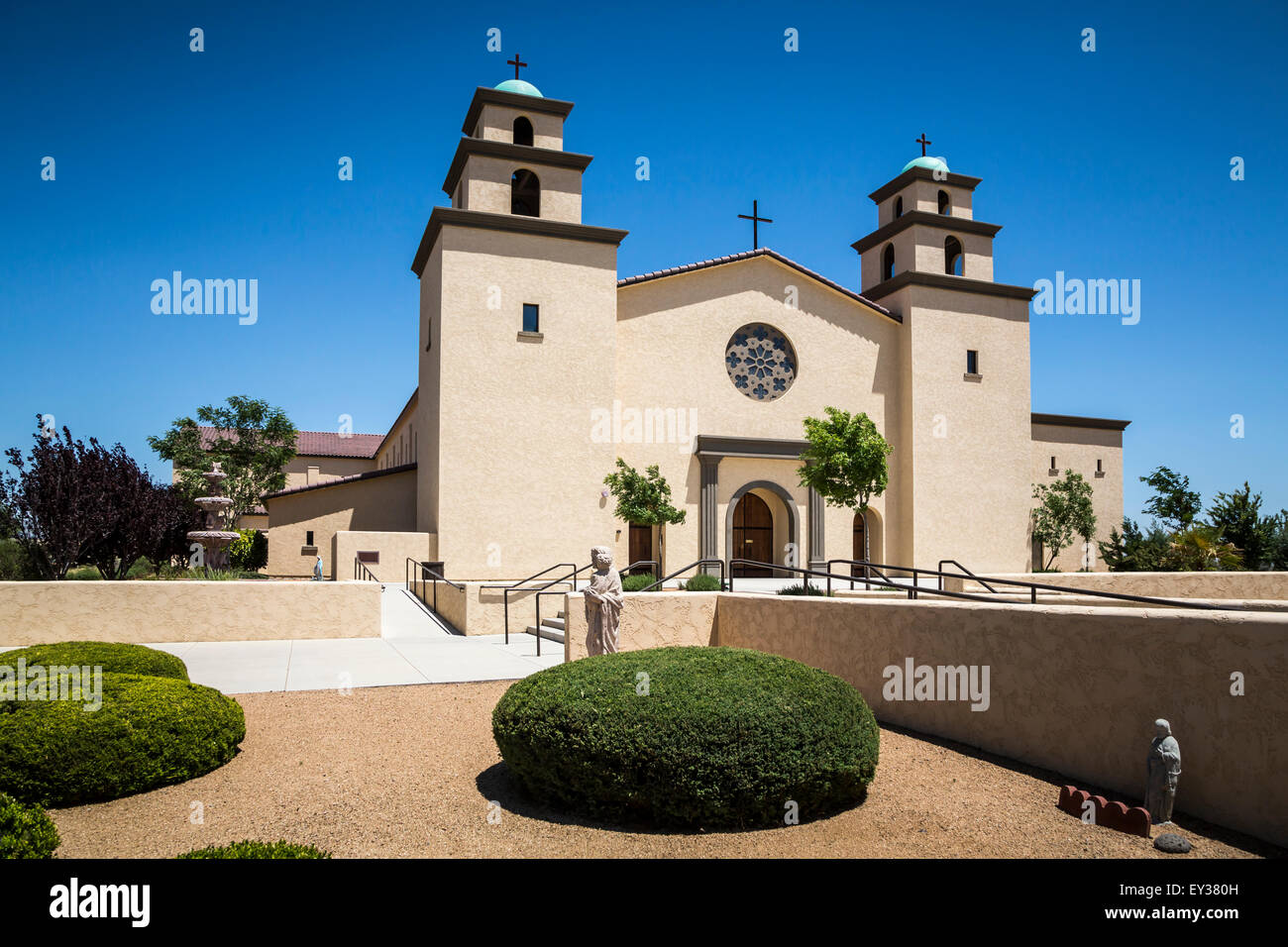 The exterior facade of the Immaculate Conception Church near Cottonwood, Arizona, USA Stock