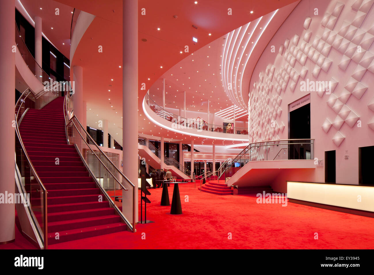 Large foyer on two floors with decorative light installation, Stage