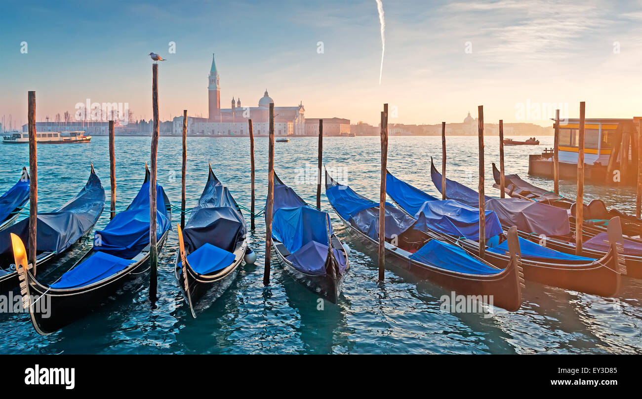 gondolas in Venice lagoon at sunset Stock Photo - Alamy
