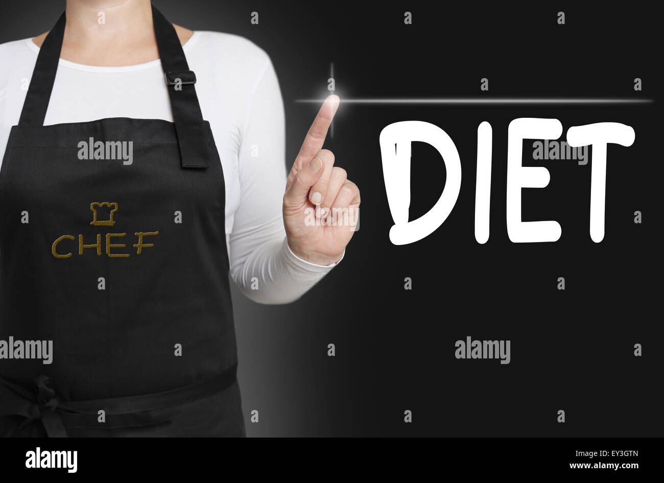diet touchscreen is operated by cook. Stock Photo