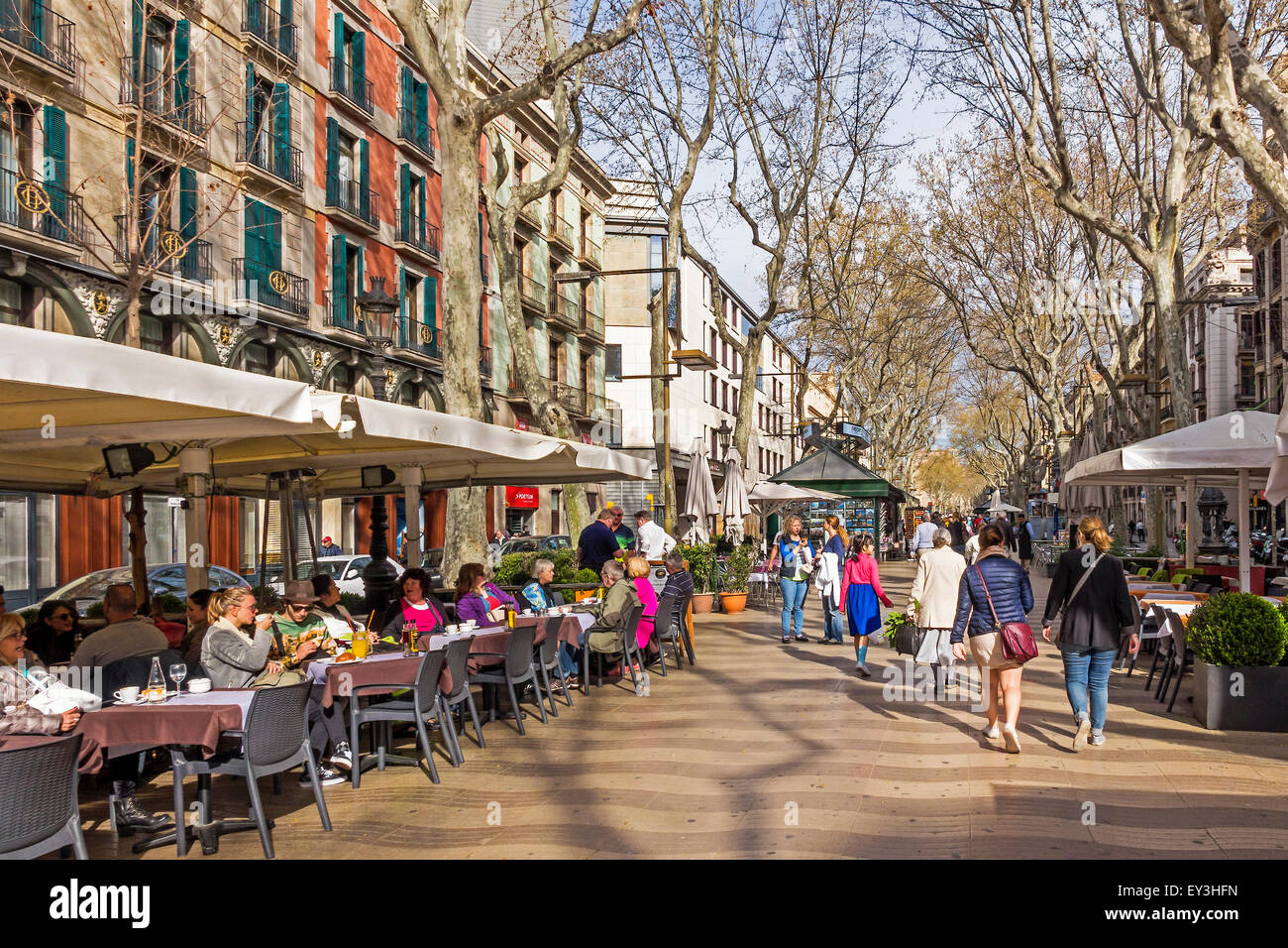 People Wandering Along La Rambla Barelona Catalunya Spain Stock Photo