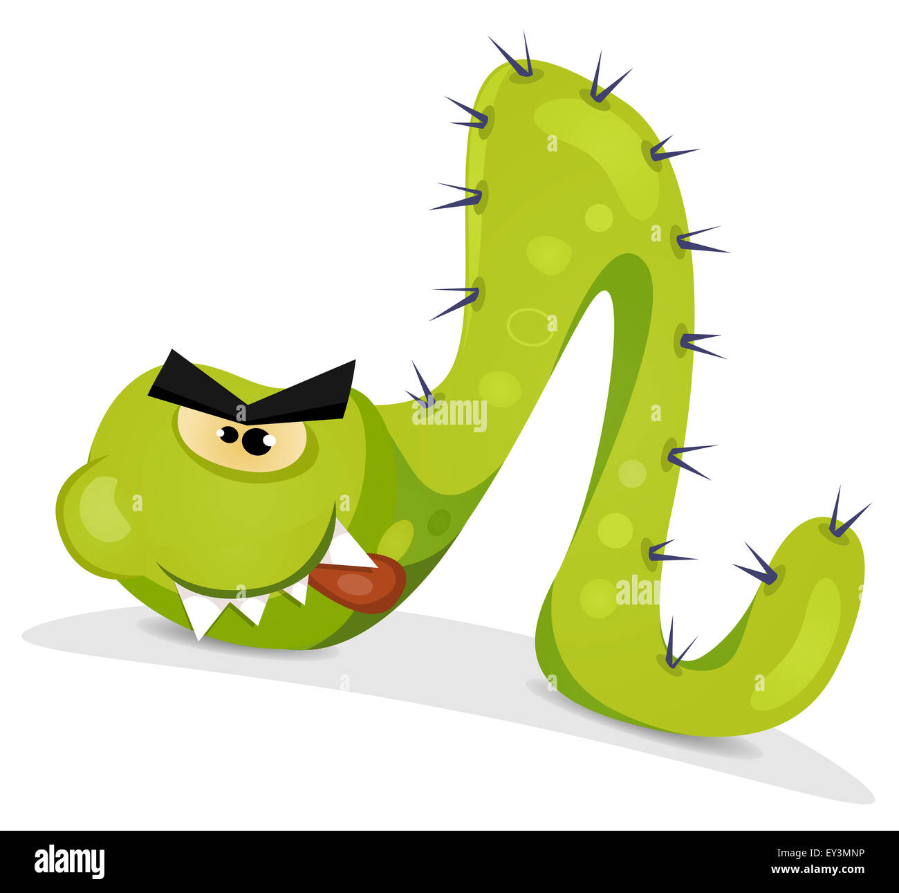 Cartoon Happy Worm With Mustache Or Beard In Grass. Crawling Worm