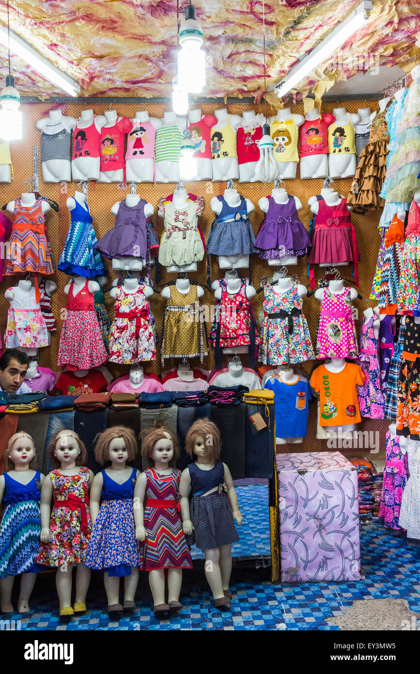children's clothes shop, bazar, Zahedan, Iran Stock Photo