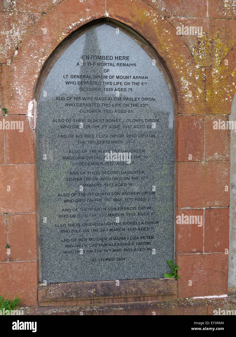 General Alexander Dirom of Luce and Mount Annan memorial in graveyard, Dumfries & Galloway, Scotland, UK Stock Photo