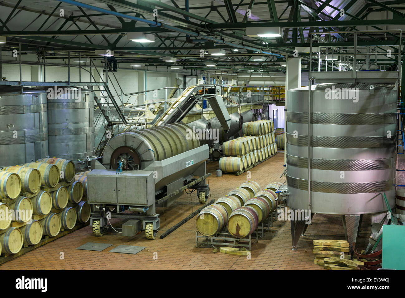 Wine making plant and oak barrels at Groot Constantia wine estate, Cape