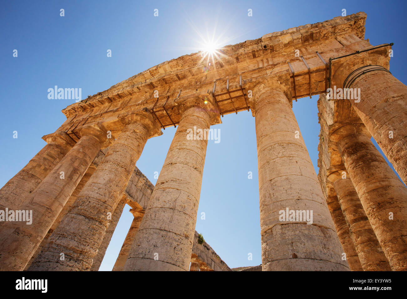 Columns of the Temple of Segesta in Sicily. Stock Photo