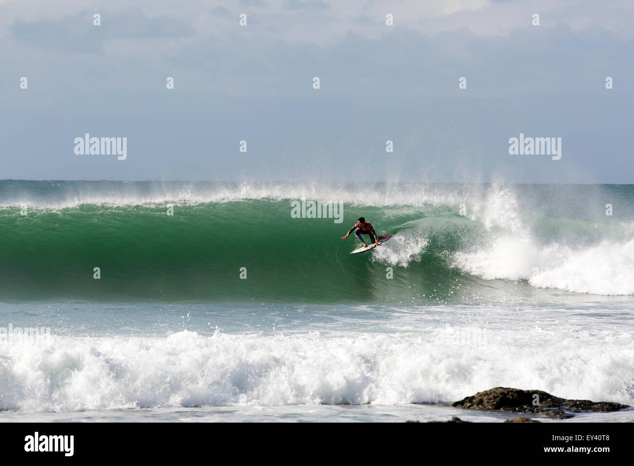 Brazilian surfer and former world champion, Gabriel Medina surfing a heat during the 2015 Jeffreys Bay Open, South Africa Stock Photo