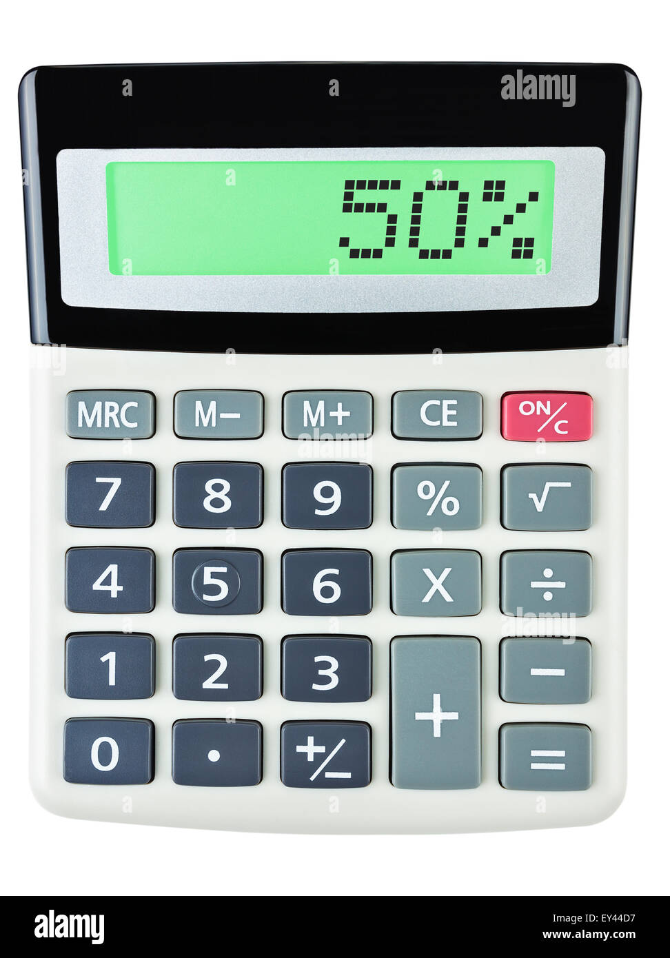 Calculator with 50 on display on white background Stock Photo