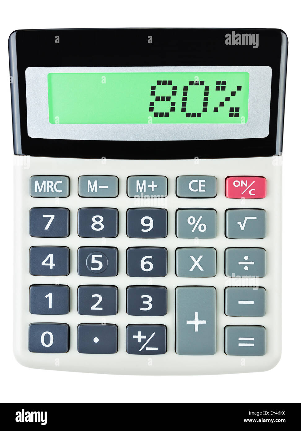 Calculator with 80 on display on white background Stock Photo