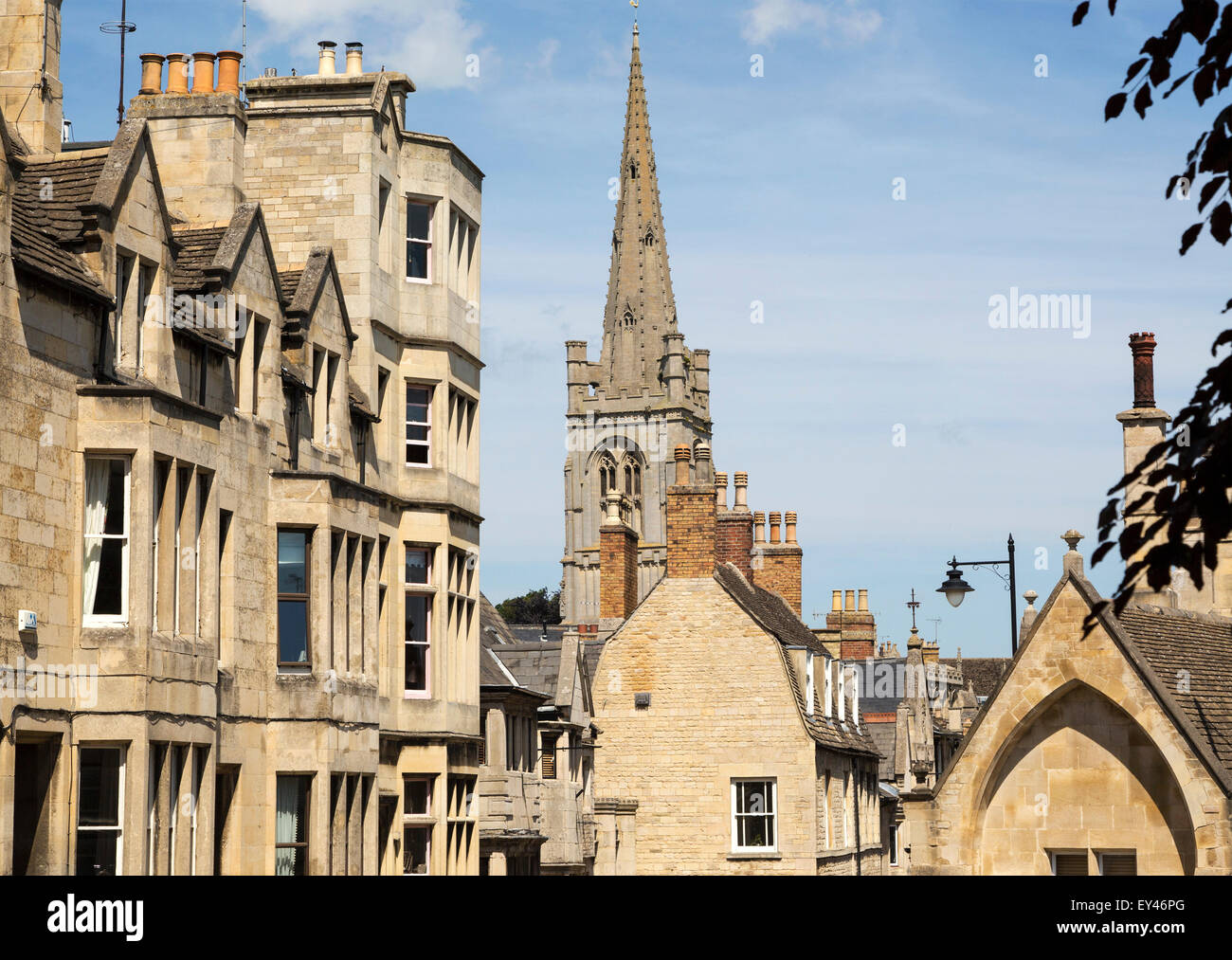 All Saints church spire and buildings in Stamford, Lincolnshire, England, UK Stock Photo