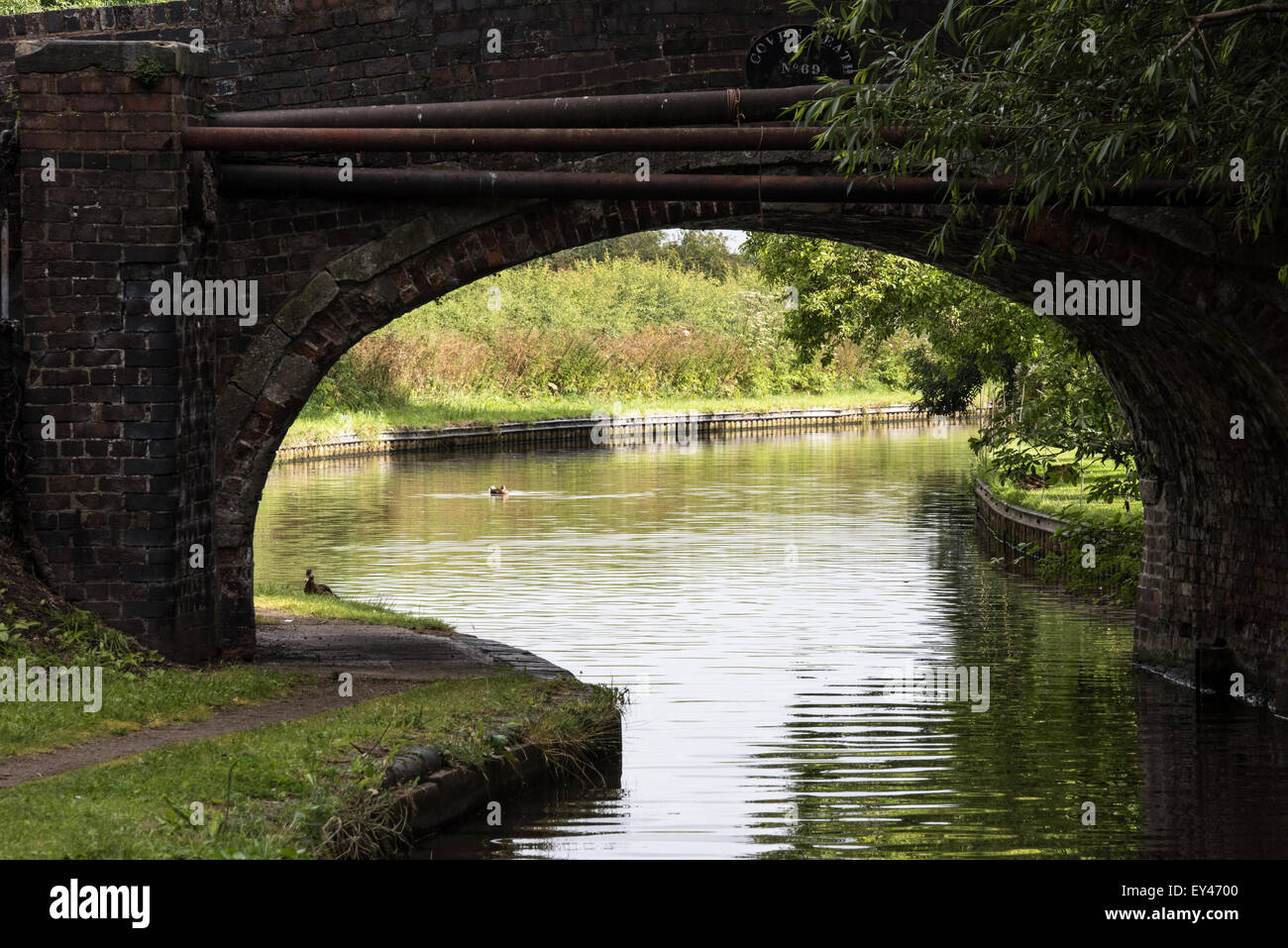 canal bridge over water in coven heath Shropshire union canal, Staffordshire 20th july 2015 uk Stock Photo