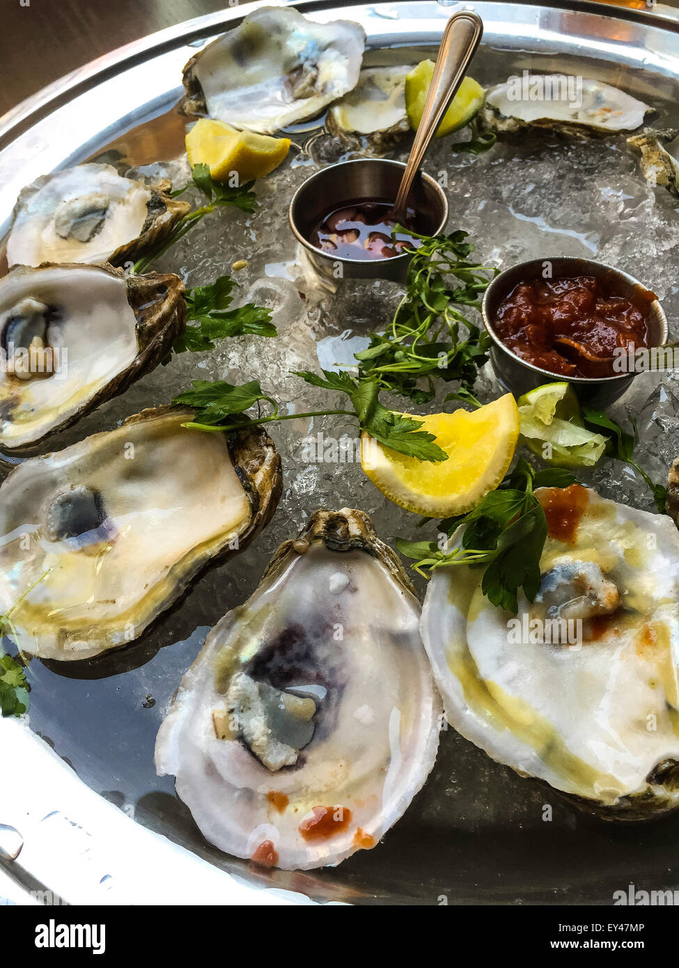 Platter of Eaten Raw Oysters, USA Stock Photo