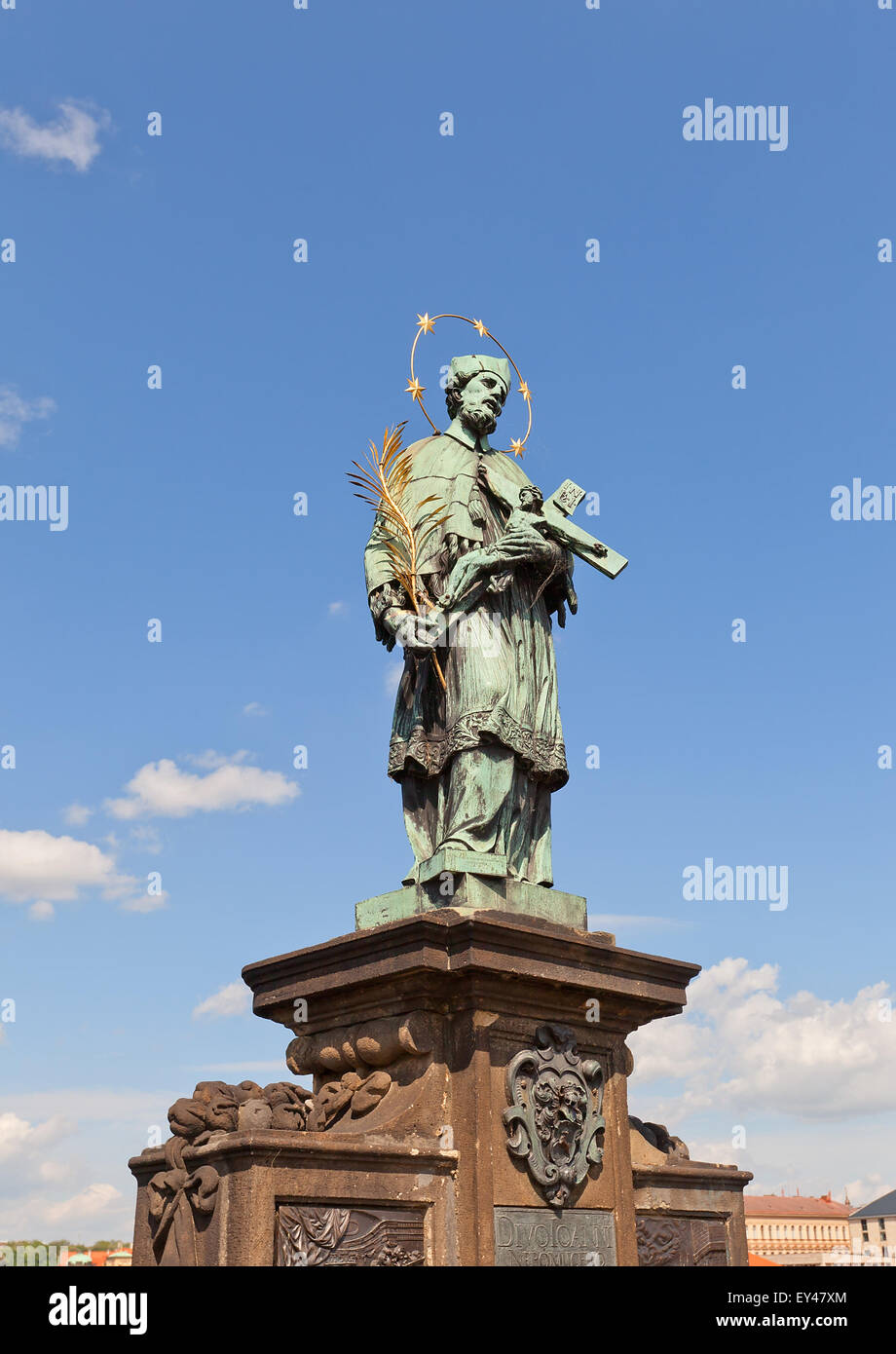 Statue of St. John of Nepomuk (the oldest statue, circa 1683) on the