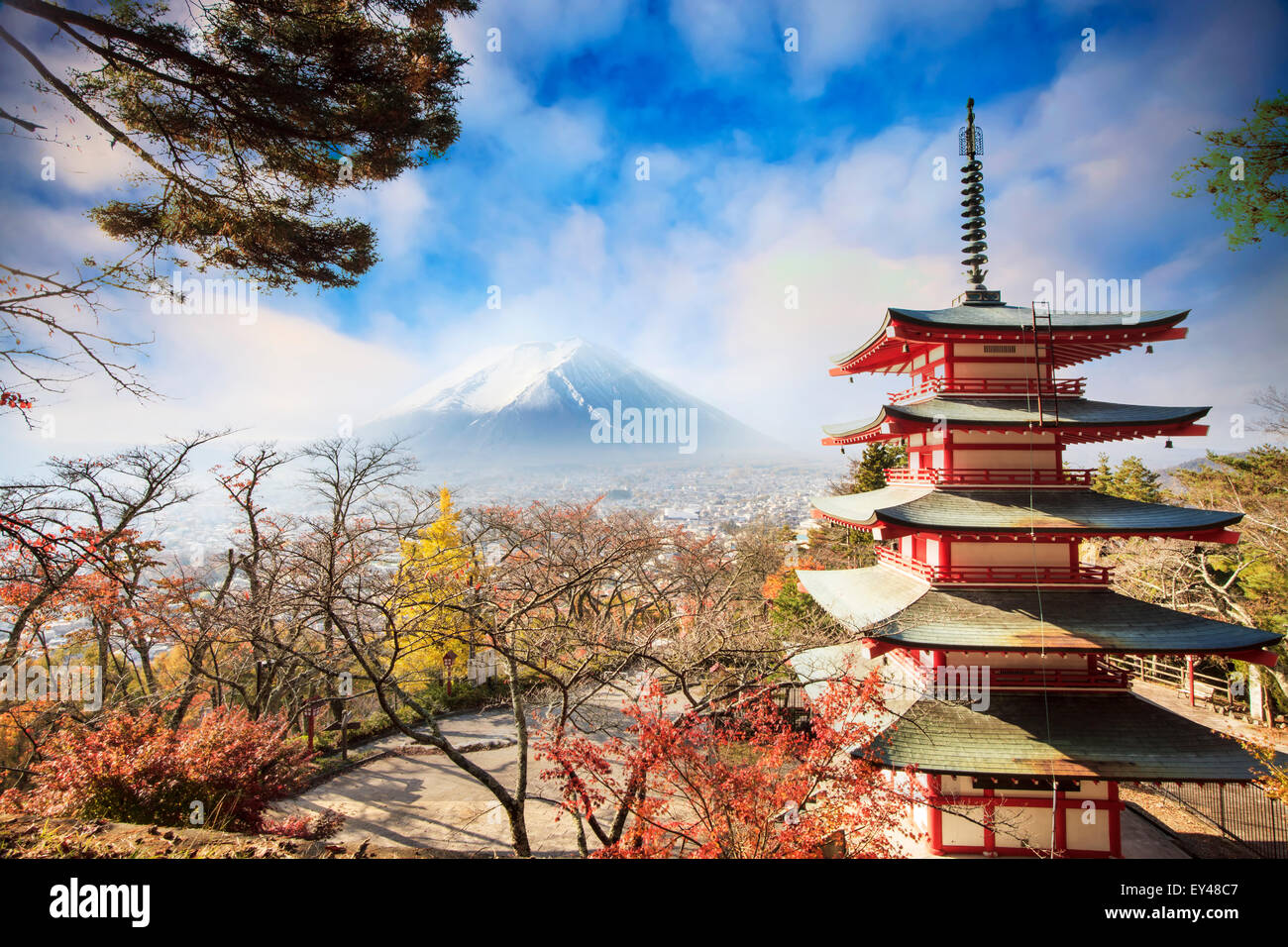 Mt. Fuji with fall colors in Japan for adv or others purpose use Stock Photo