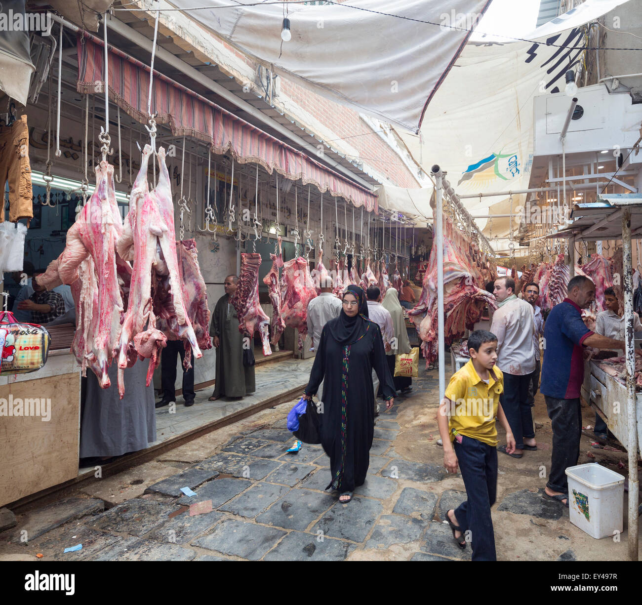butcher's shops, suq, Rosetta, Egypt Stock Photo