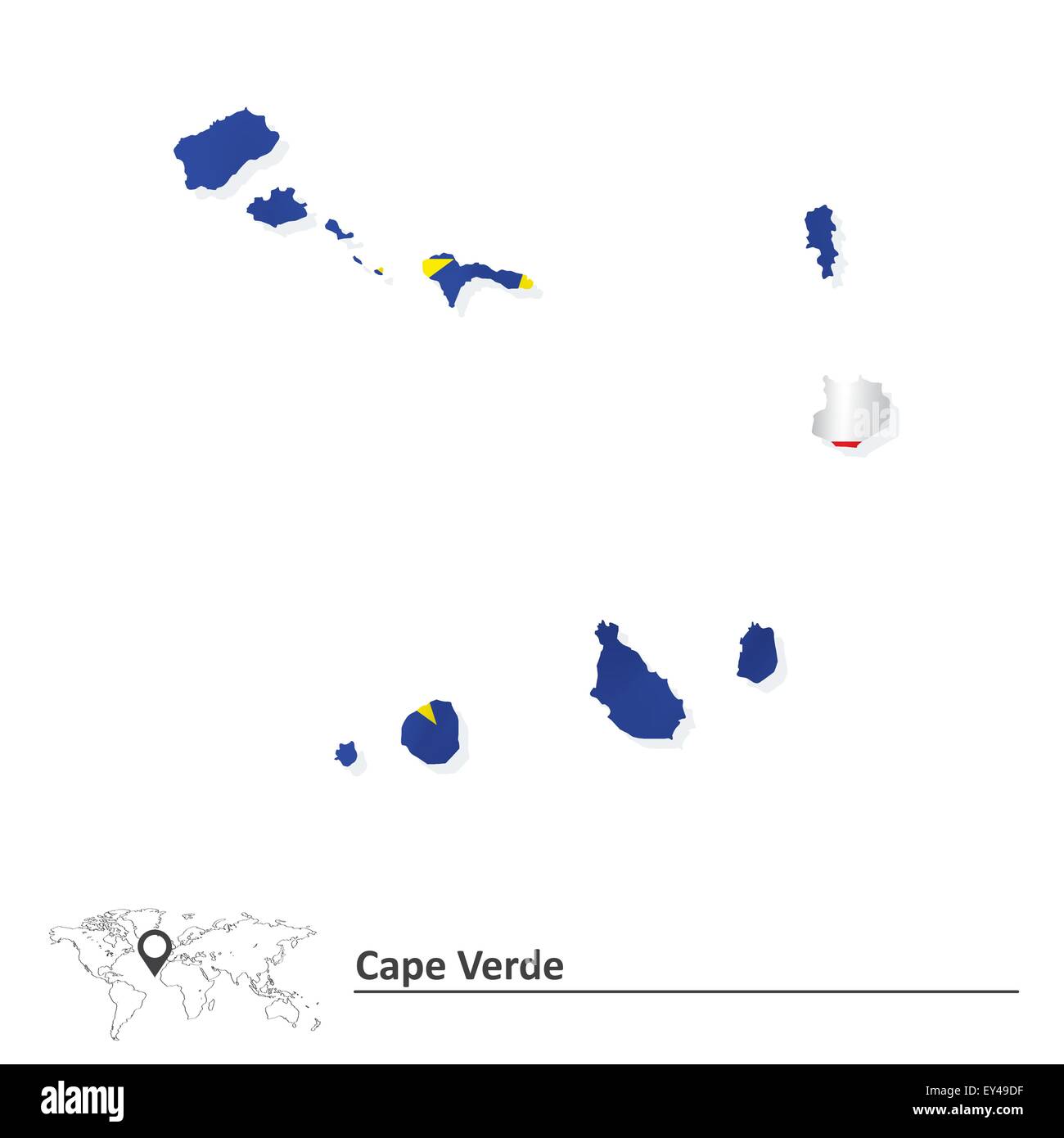 Map of Cape Verde with flag - vector illustration Stock Vector