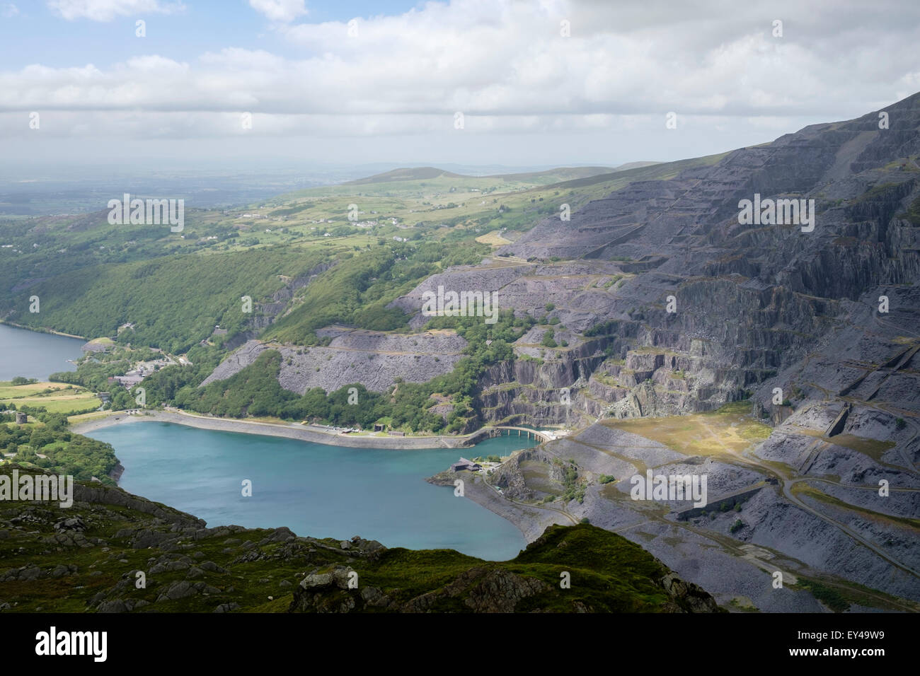 Dinorwig Hydro-electric hydropower Power Station and disused slate quarry by Llyn Peris reservoir in Snowdonia. Llanberis Gwynedd Wales UK Stock Photo