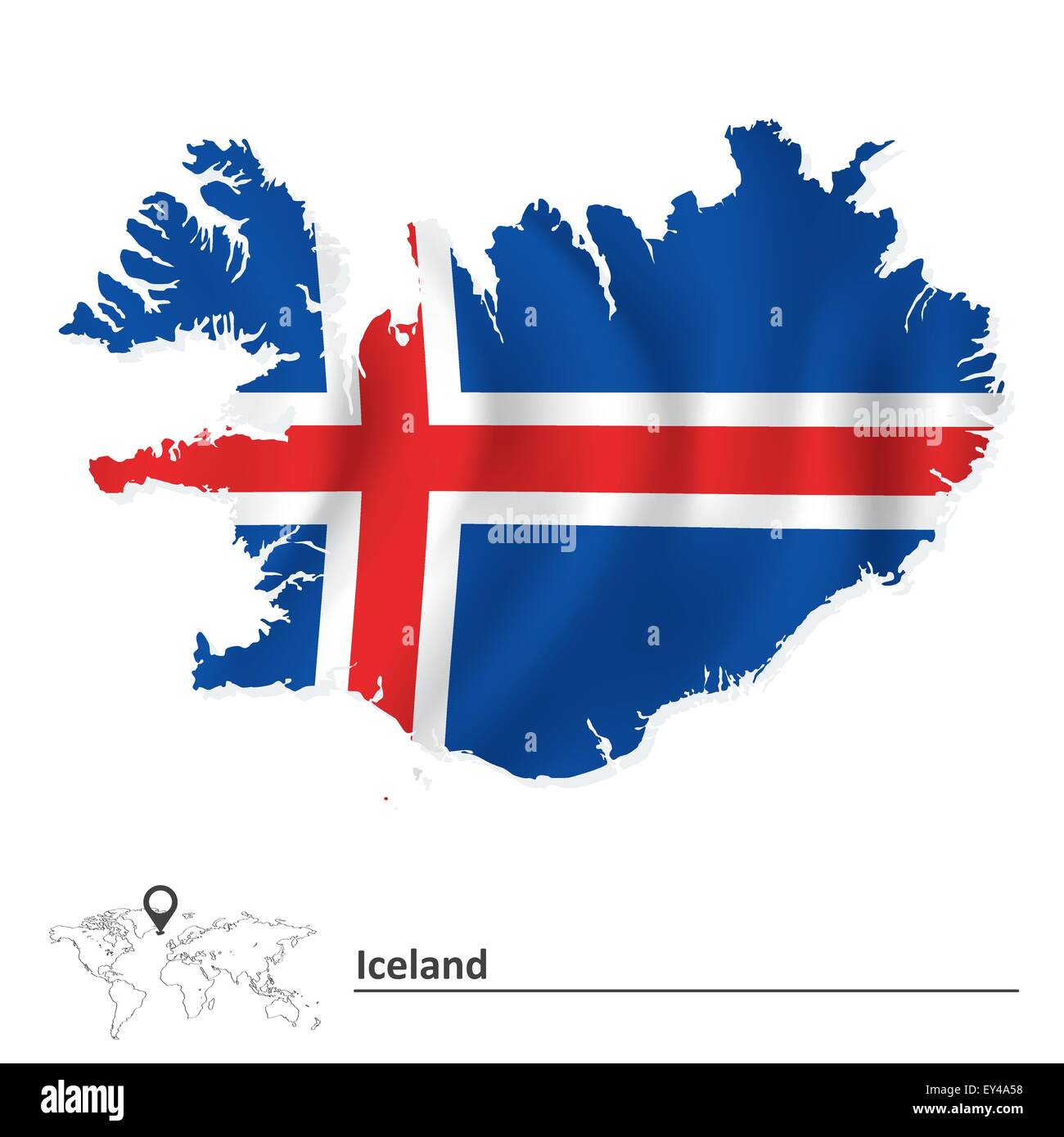 Map of Iceland with flag - vector illustration Stock Vector