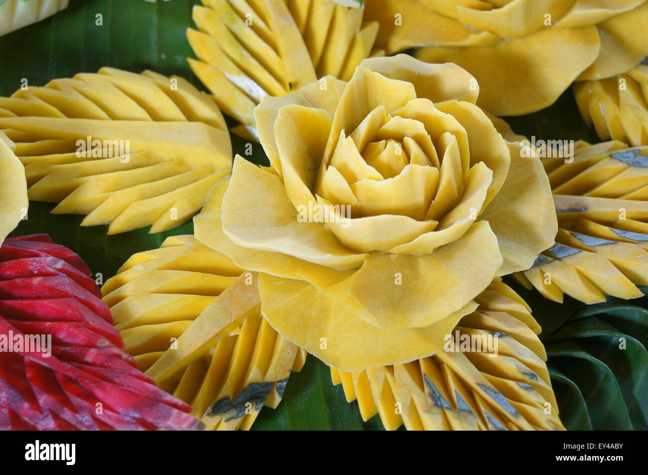 fruit thailand decoration cantaloupe preparation flower carved Stock Photo