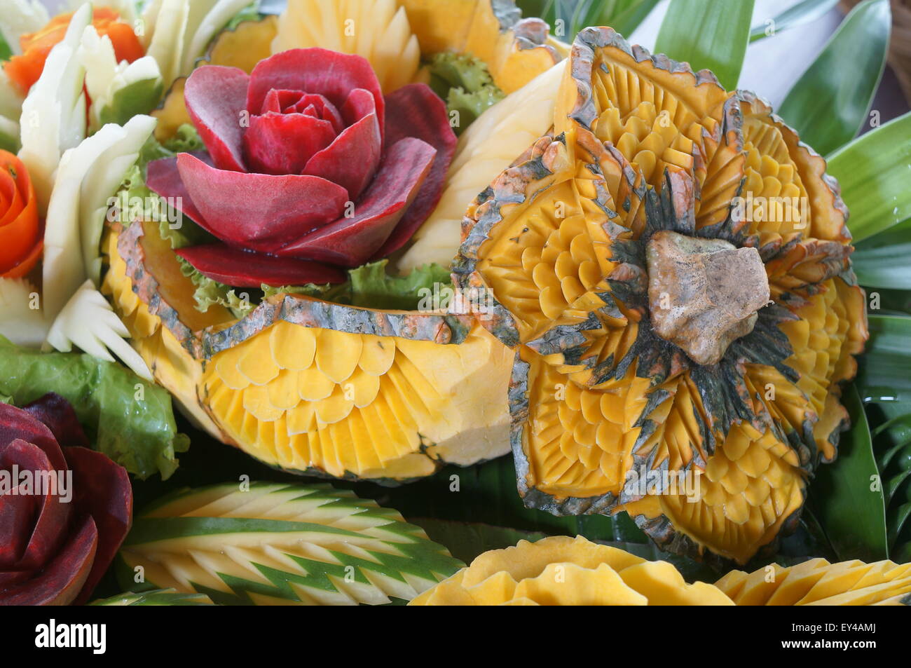 fruit thailand decoration cantaloupe preparation flower carved Stock Photo