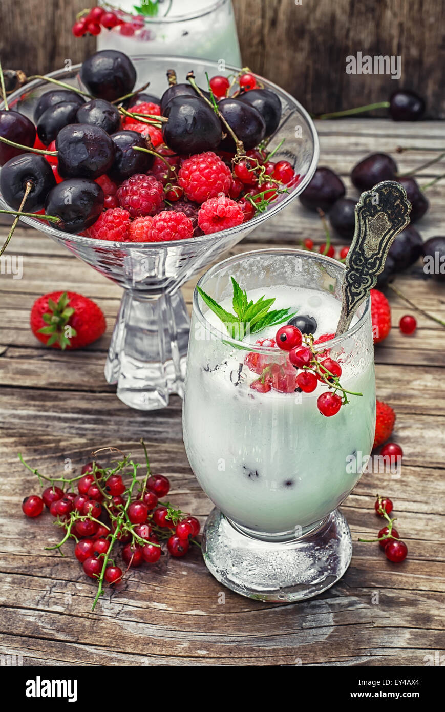 ice cream with fresh fruit Stock Photo