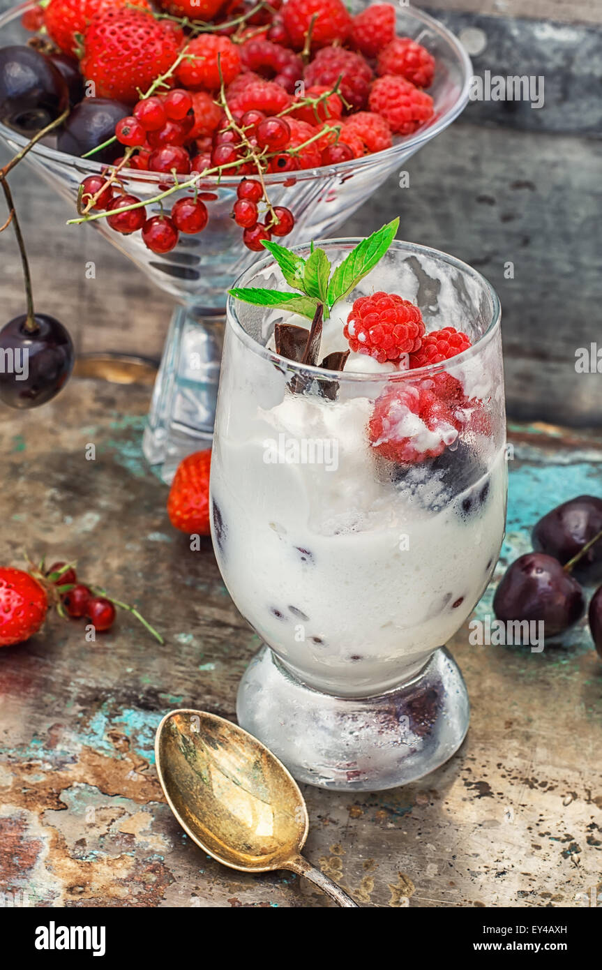 ice cream with fresh fruit Stock Photo