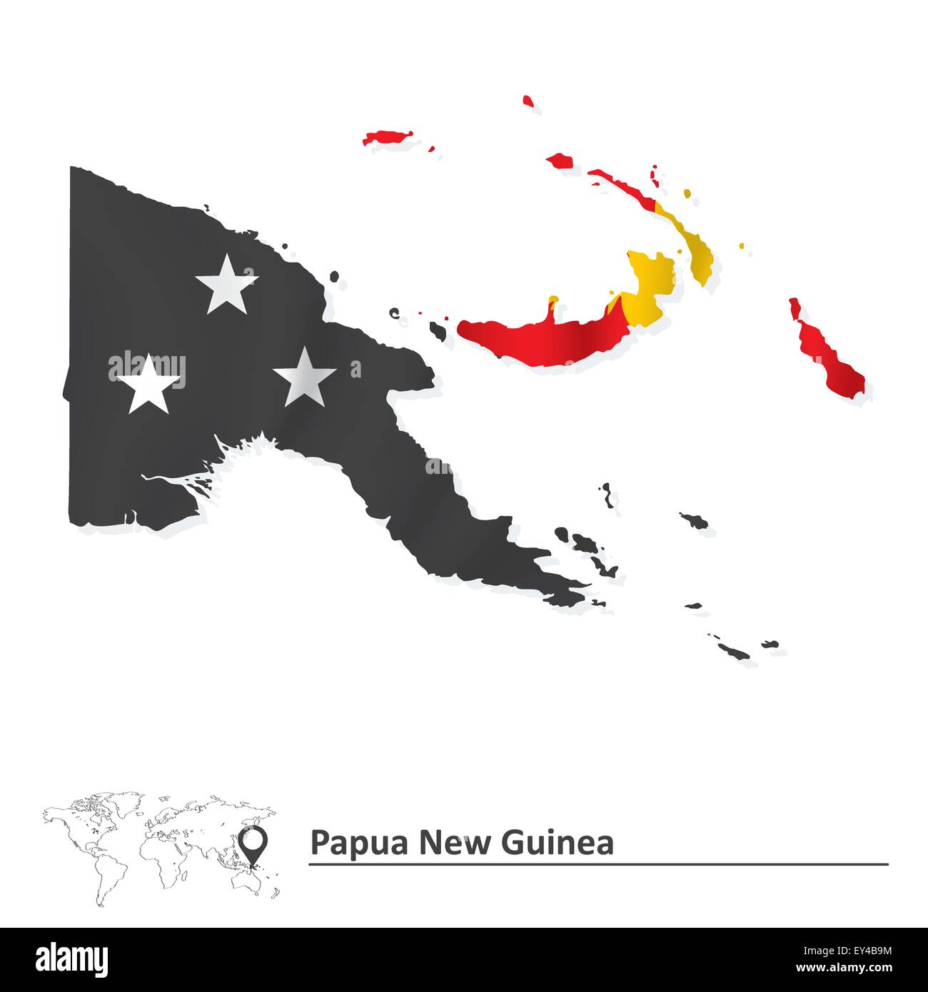 Map of Papua New Guinea with flag - vector illustration Stock Vector