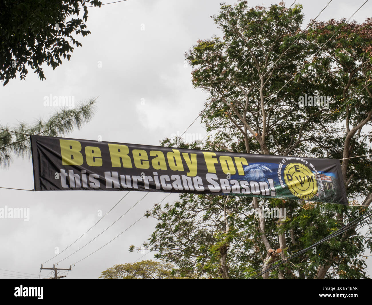Hurricane Warning sign, Bridgetown, Barbados. Stock Photo