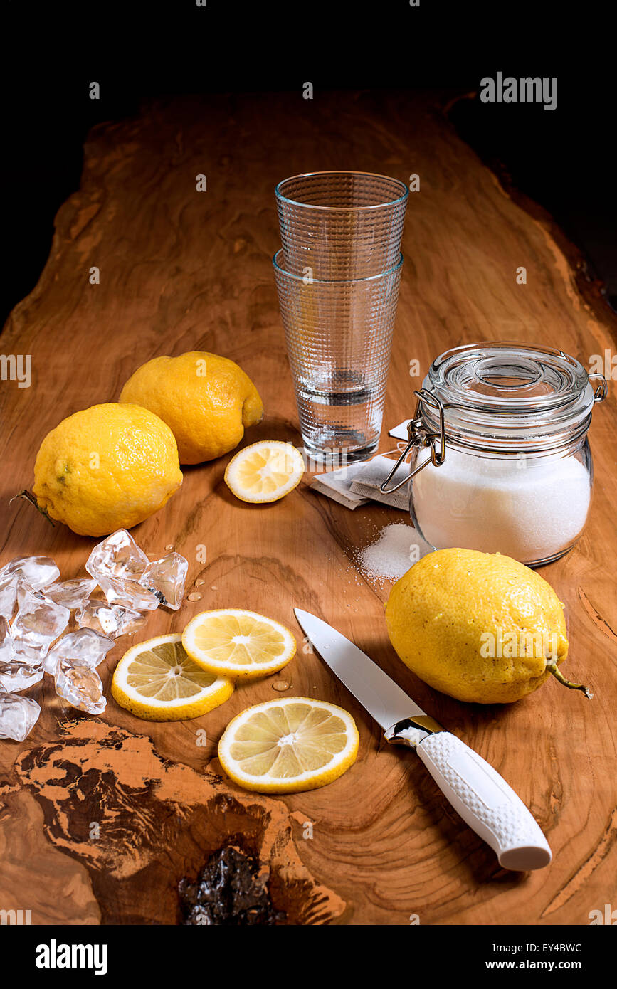 Iced Tea Ingredients on Wood Table Stock Photo Alamy