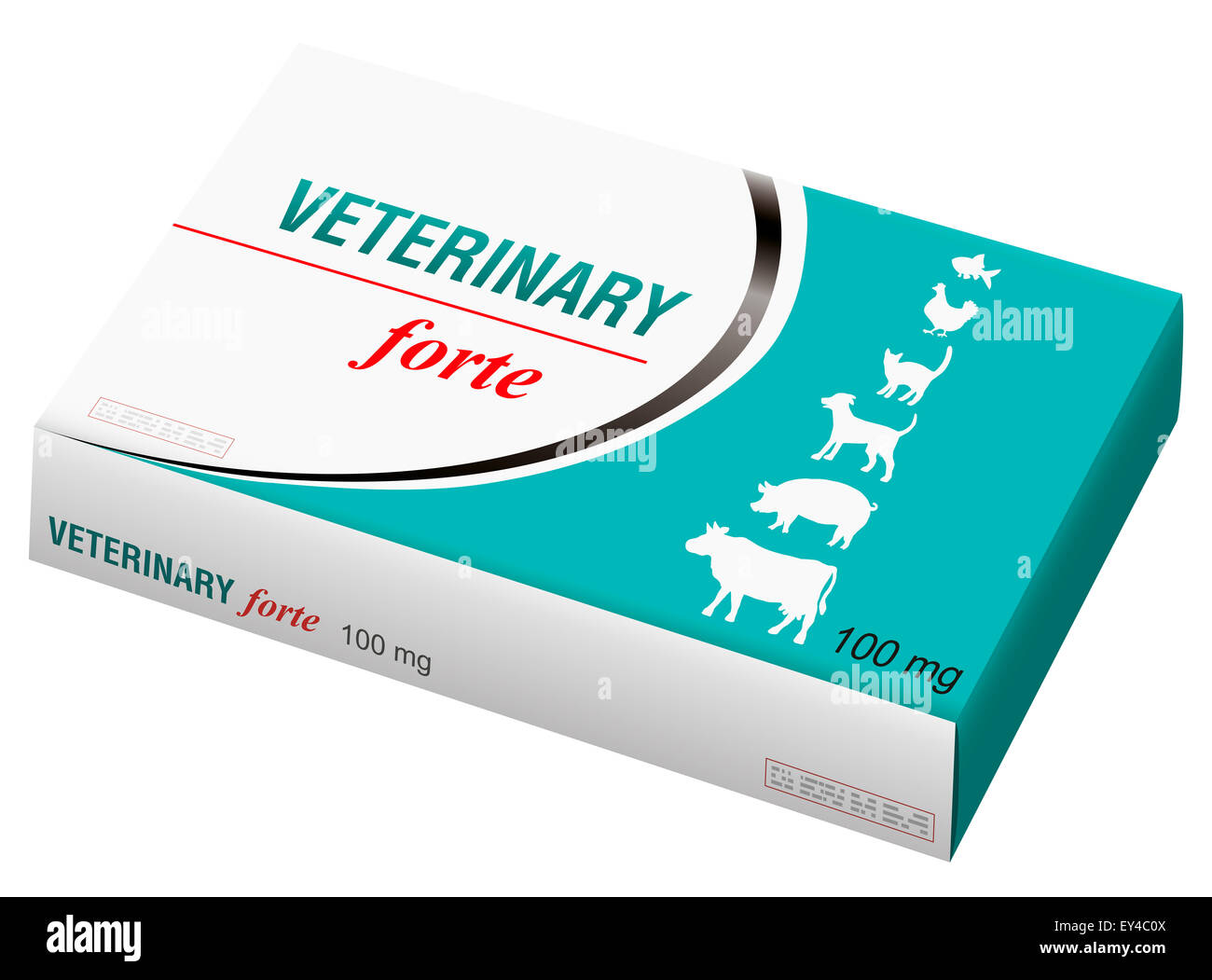 Veterinary medicine named VETERINARY FORTE with silhouettes of pets as brand logo on the box. Stock Photo