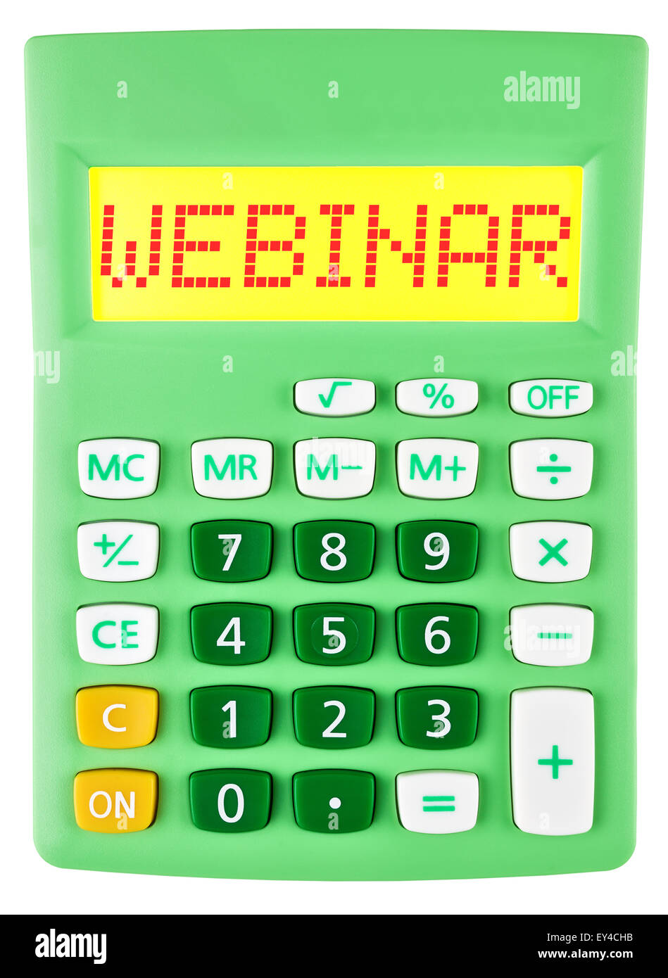 Calculator with WEBINAR on display isolated on white background Stock Photo