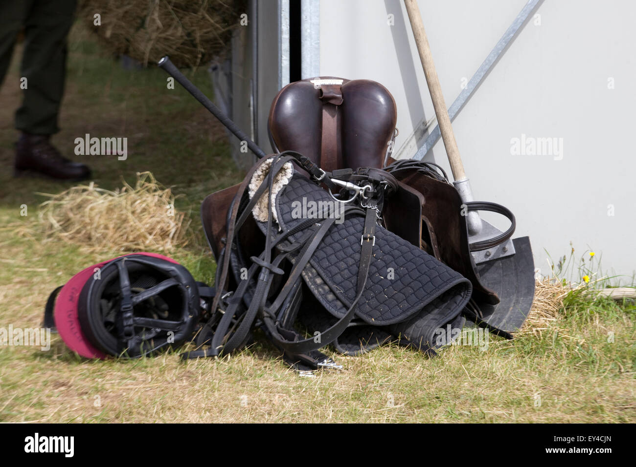 Equestrian Equipment on the ground Stock Photo Alamy