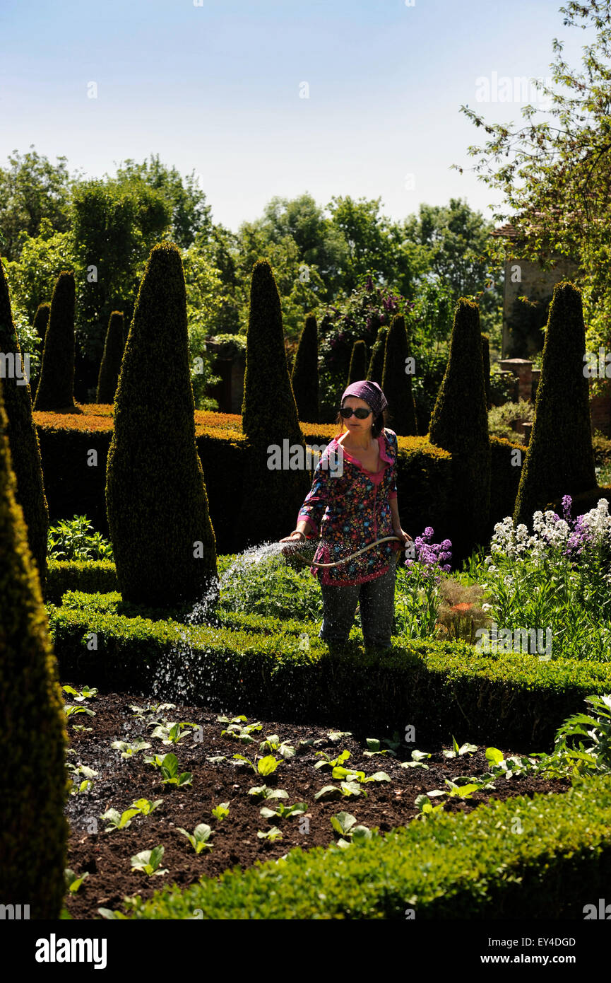 Head gardener Hannah Gardner in the parterre garden at Garsington Manor
