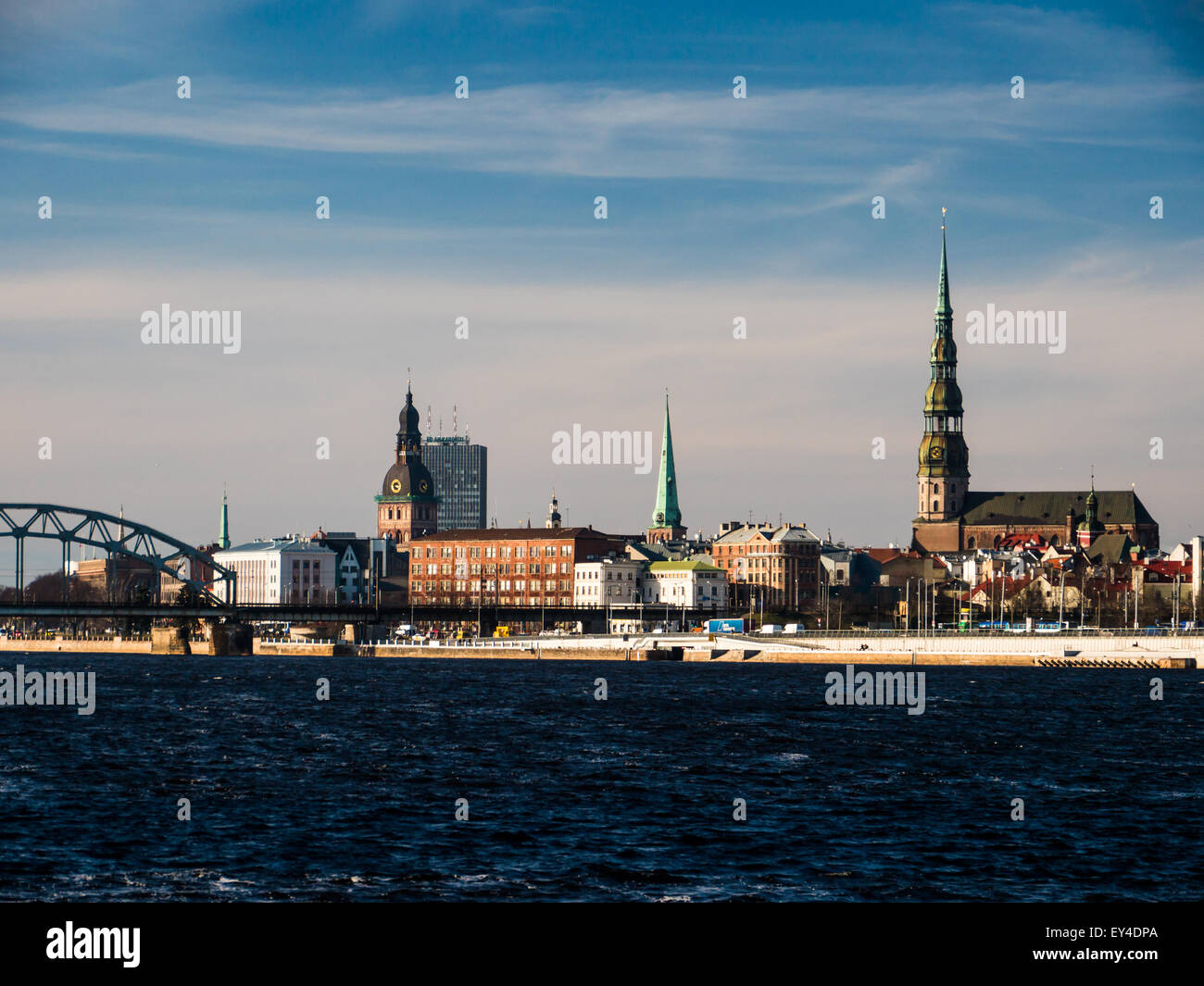 Evening view of quay of Daugava in Riga, Latvia Stock Photo
