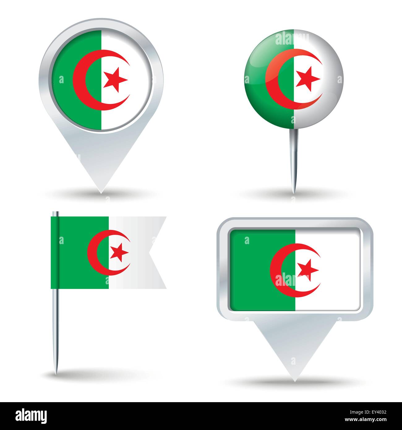 Map pins with flag of Algeria - vector illustration Stock Vector