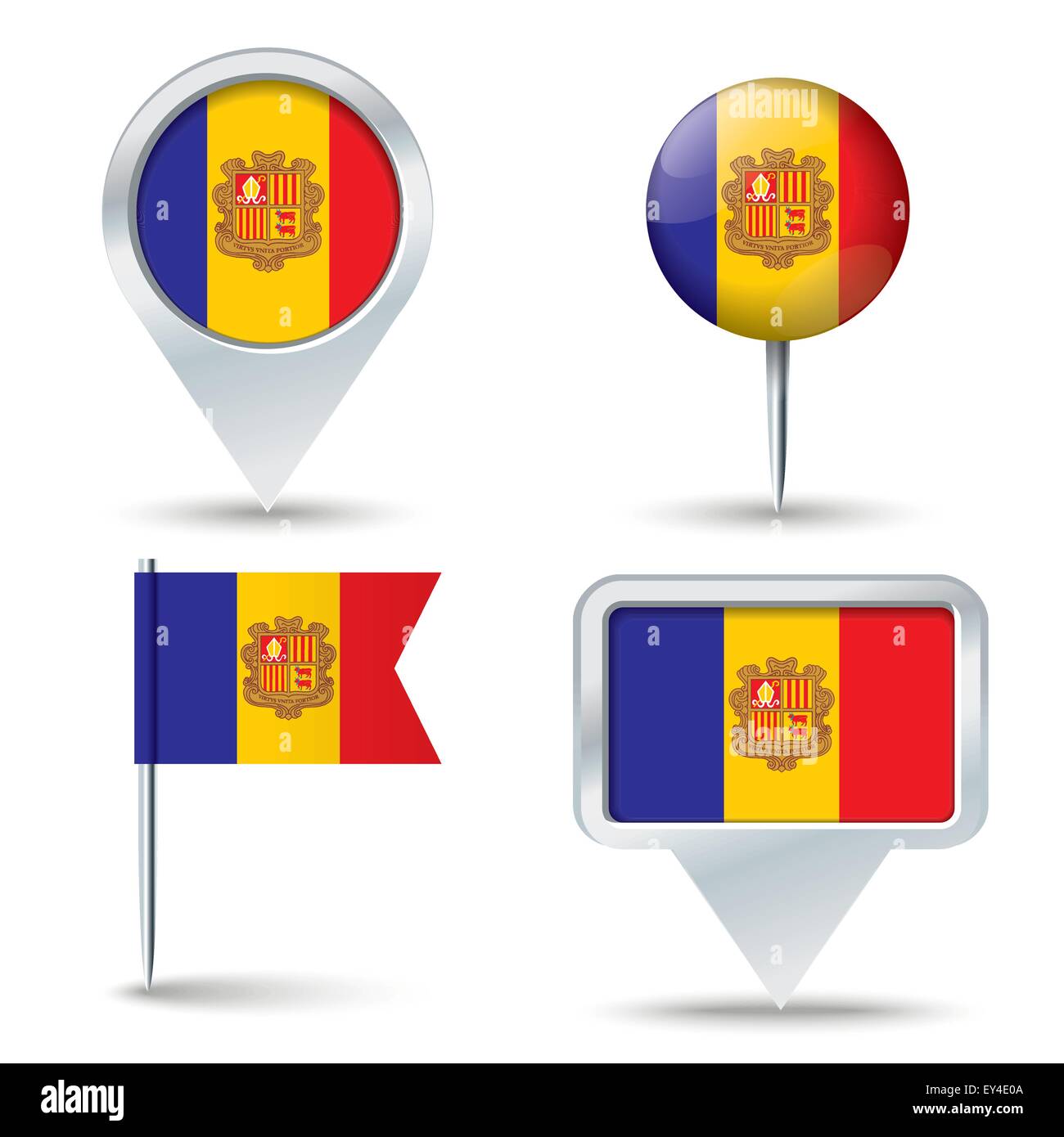 Map pins with flag of Andorra - vector illustration Stock Vector