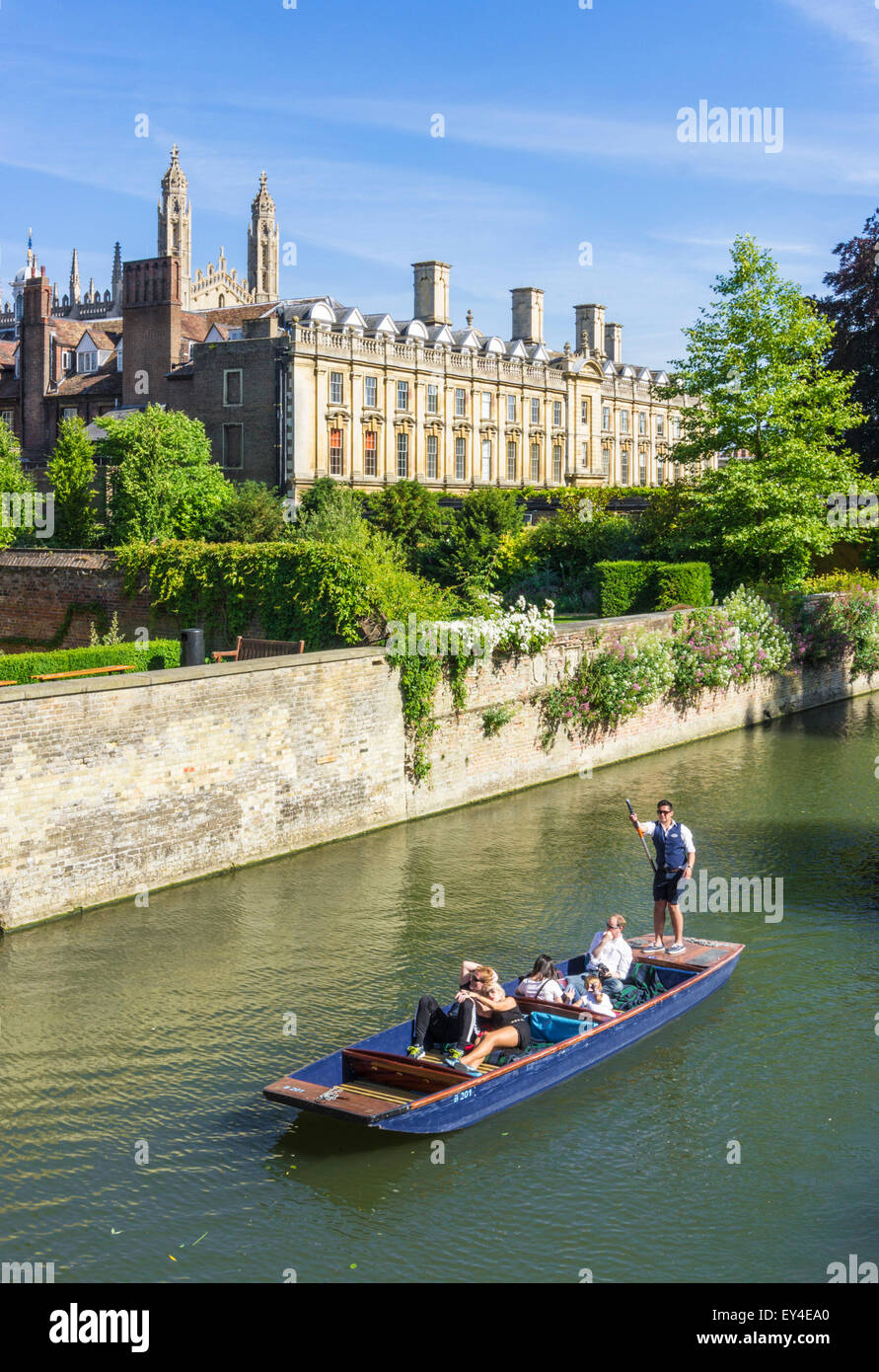 Punting, Clare college and the River Cam Cambridge Cambridgeshire England UK GB EU Europe Stock Photo