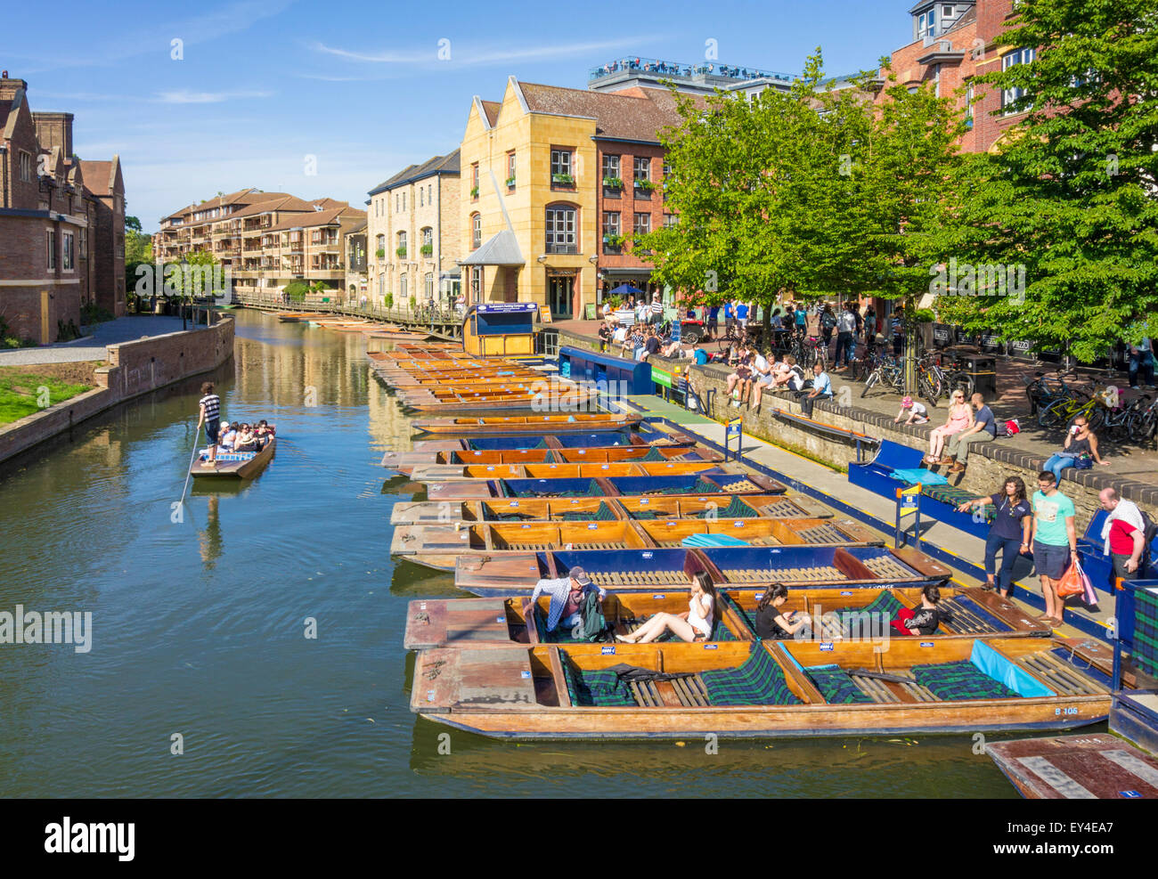 Punting Hire Centre Magdalene Street Bridge River Cam Cambridge Cambridgeshire England UK GB EU Europe Stock Photo